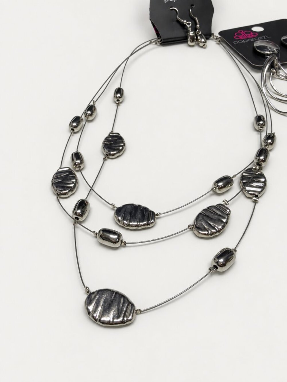 Paparazzi Silver White Bundle 3 Necklace Earring Sets 2 Extra Earring Pairs - Picture 3 of 7
